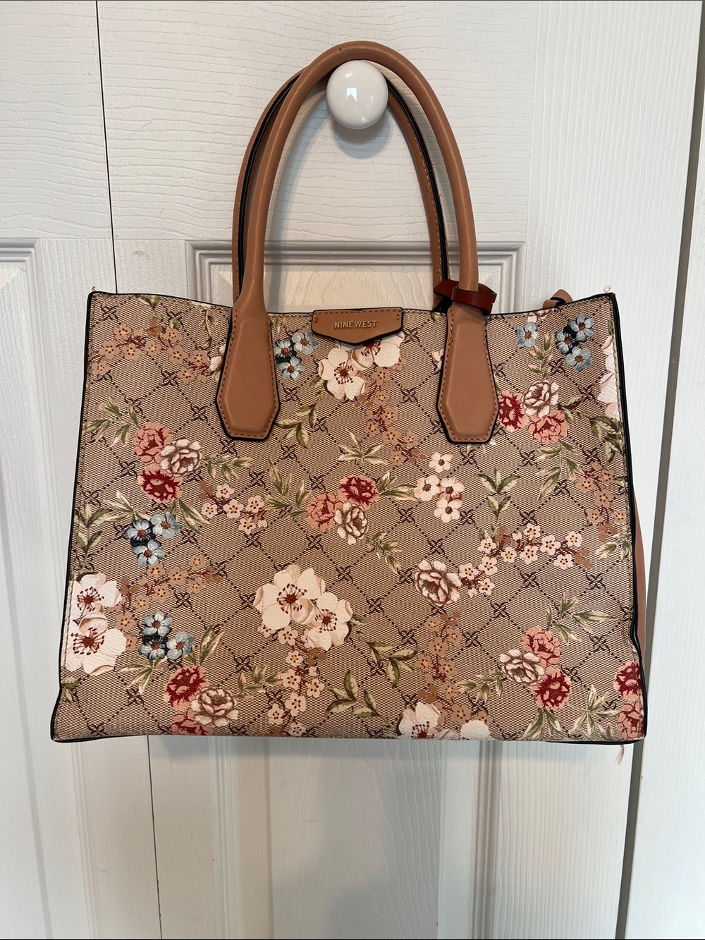 Nine West Floral Tote in Beige and Tan